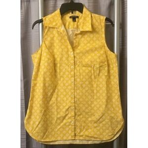 Lands End Sleeveless Button Shirt No Iron‎ Supima Womens 16 Yellow